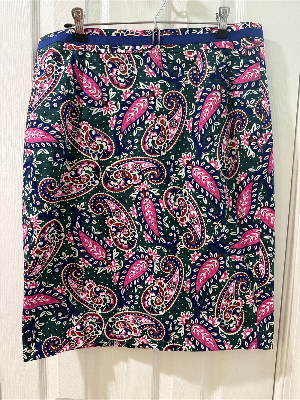 Boden Paisley Pencil Skirt - Pink & Green & Navy